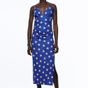Zara LINEN BLEND POLKA DOT DRESS. New with tags.
